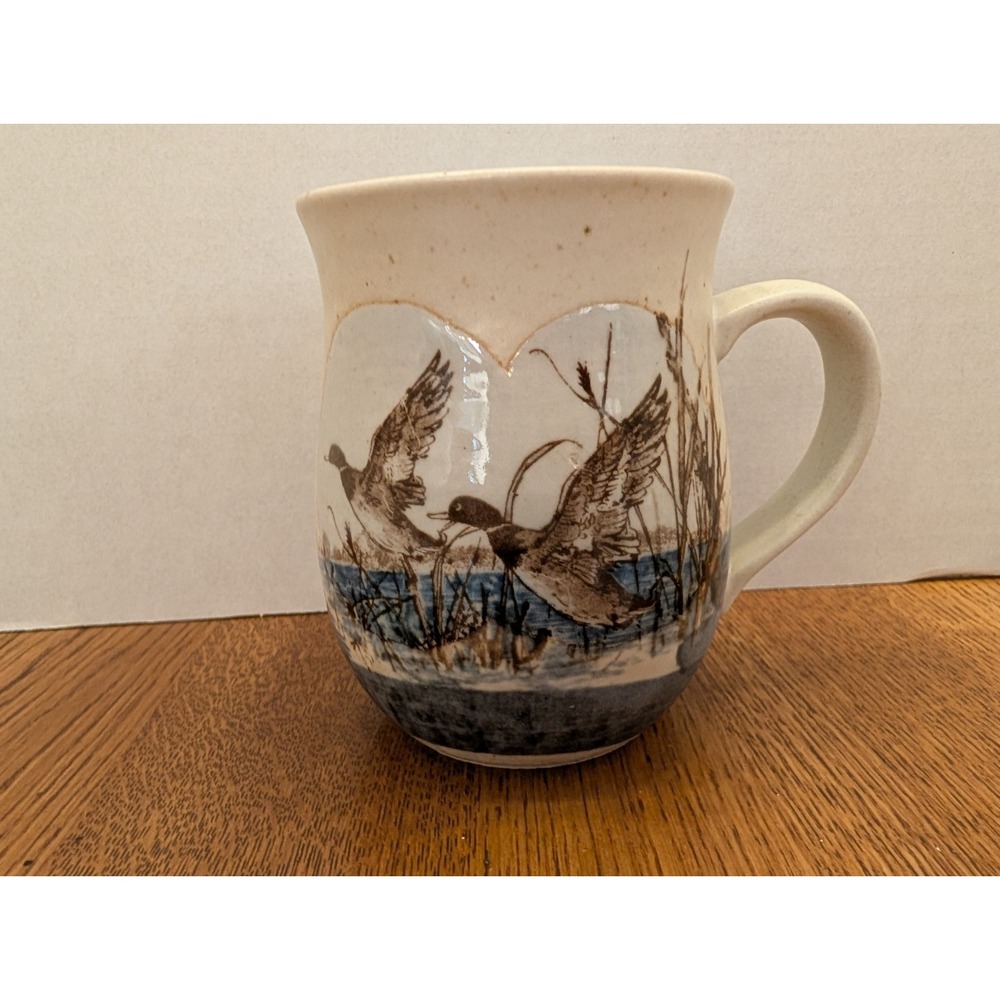 Vintage OTAGIRI Stoneware Pottery Blue & Brown Mallard Ducks Coffee/Tea Mug